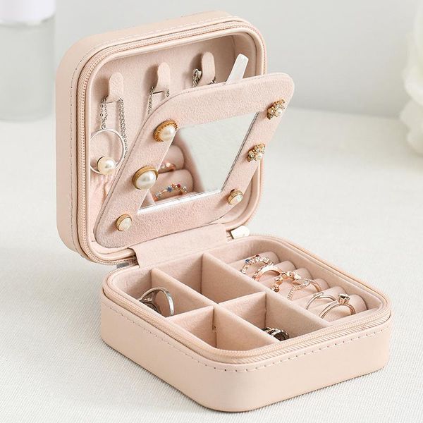 

jewelry pouches, bags 2021 portable pu fresh simple necklace box small earring ring multifunctional storage, Pink;blue