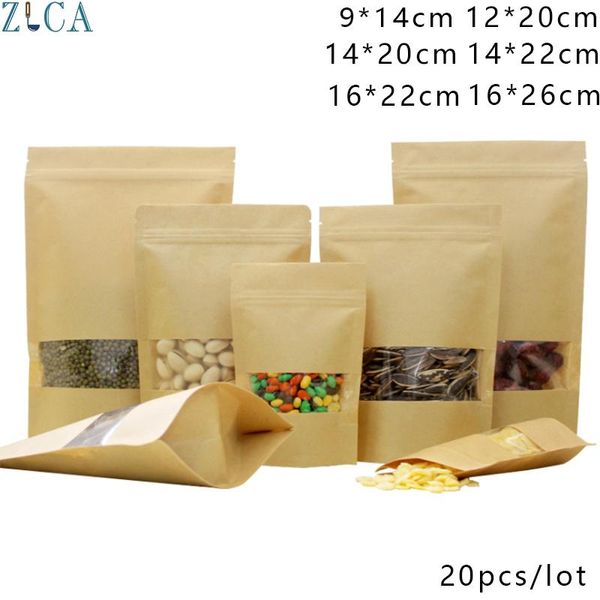 

gift wrap zlca stand up pouch kraft paper window bags zipper self sealing bag with tear notch cookie candy storage