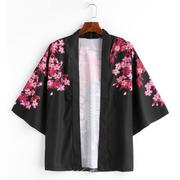 

men's casual shirts zaful shirt jackets men streetwear flower fish print kimono coat man cardigan male long tunic, White;black