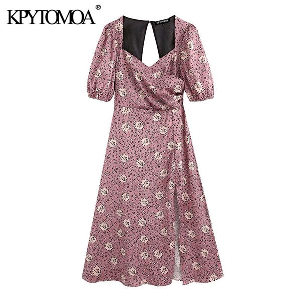 

women chic fashion animal print pleated midi dress vintage v neck puff sleeve split female dresses vestidos mujer 210420, Black;gray