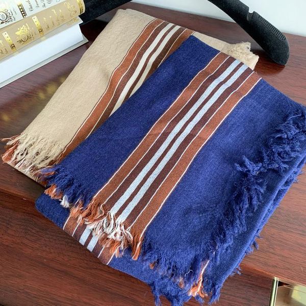 

striped printing scarf women men scarves 100% cashmere vintage tassl winter warm 200*100cm, Blue;gray