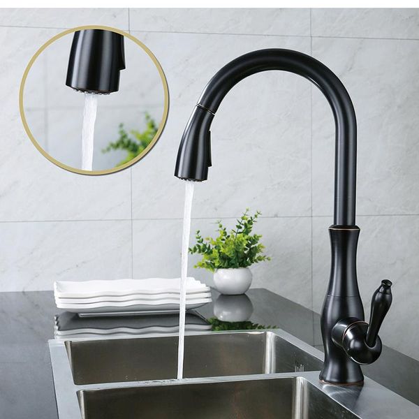 

kitchen faucets loy modern lever high arc pulls down the faucet with retractable pull rod, rotating nozzle polished brass oil rubbed