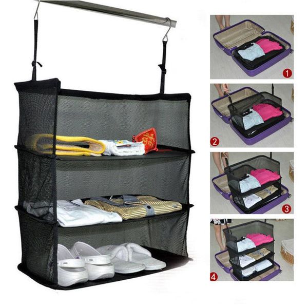 

storage boxes & bins portable luggage system hanging travel shelves 3 layer bag organizer wardrobe organizers