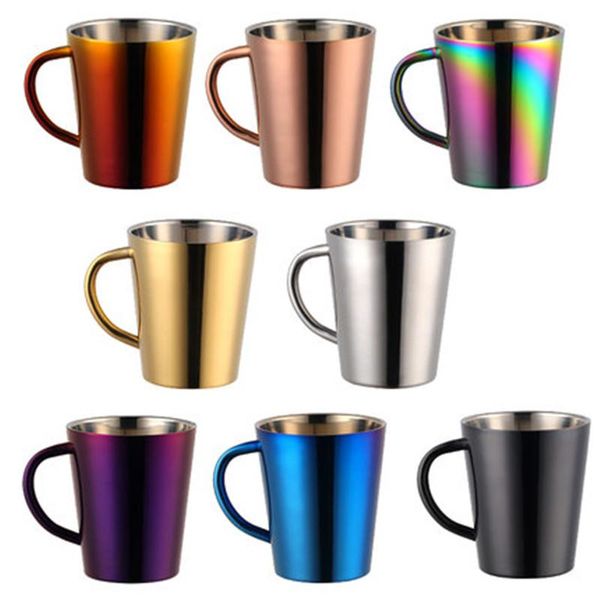 

stainless steel coffee mug double wall 300ml portable rainbow cup travel tumbler milk tea cups office water mugs