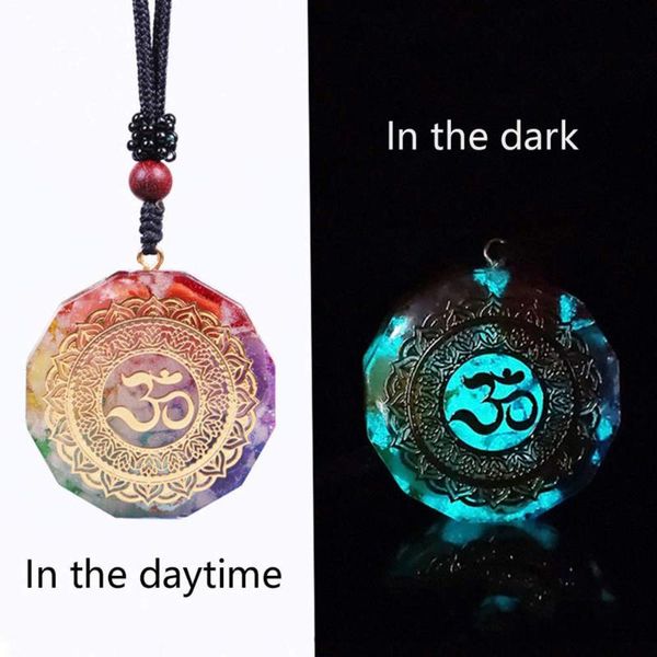 

chains orgonite pendant om symbol luminous necklace chakra healing energy meditation jewelry handmade buddhism accessories, Silver