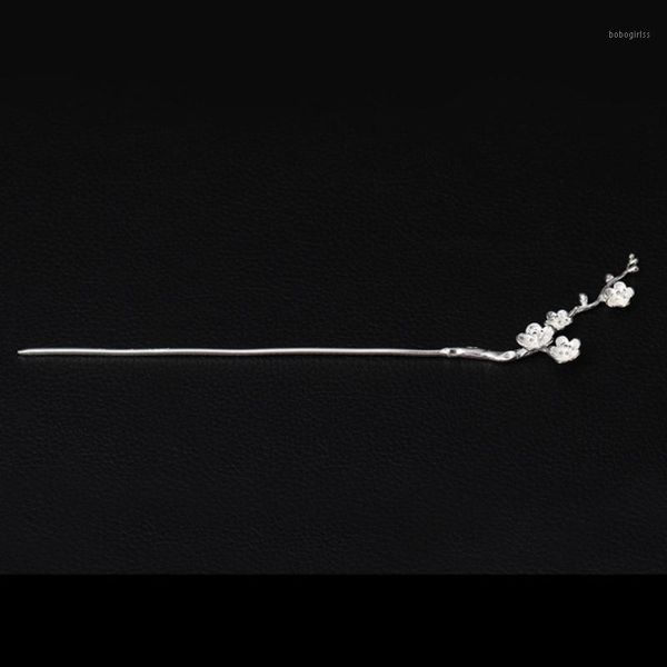

silver beautiful plum blossom hairpin retro old craftsmanship simple lady court hanfu hair accessories1