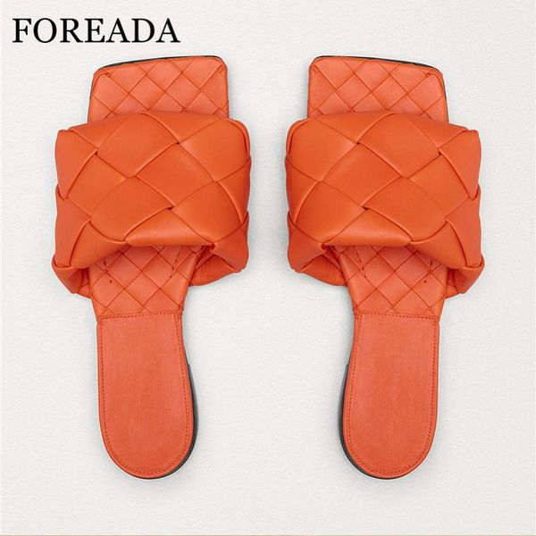 

slippers foreada women shoes flat slides square toe sandals casual female summer footwear brand design colorful big size 34-43, Black