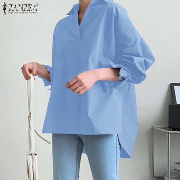 

women's blouses & shirts work office ol women high low shirt 2021 zanzea party casual long sleeve solid blouse summer beach blusas ove, White