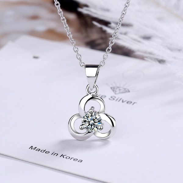 

chains fashion simplicity korean version clover pendant necklace women zircon jewelry sweet choker clavicle chain, Silver