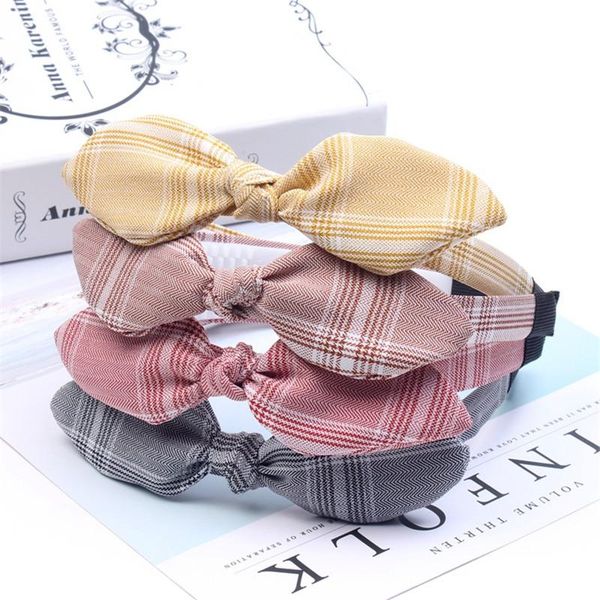 

ears hair hoops cloth plaid print accessories bowknot wide headbands with teeth hairbands for girls headdress, Slivery;white