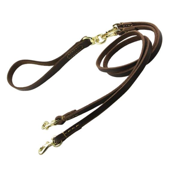 

dog collars & leashes real leather two dogs leash detachable pet lead genuine 1 for 2 puppy small medium traction rope