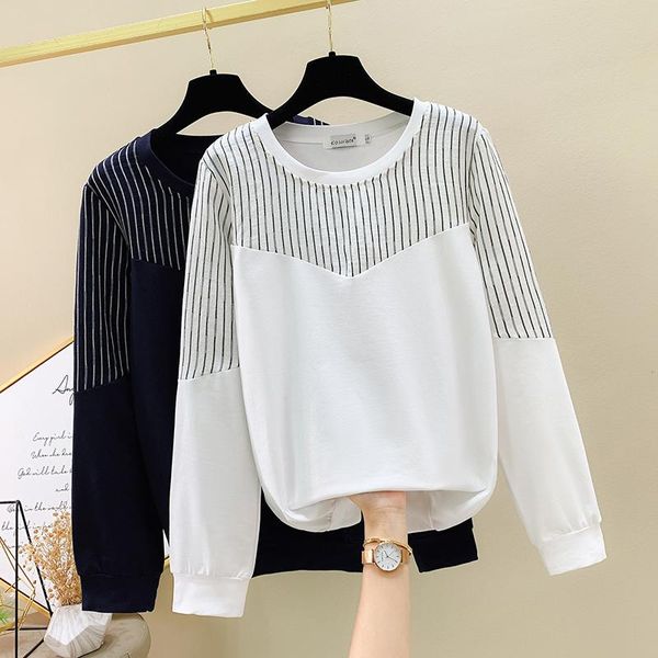 

women's hoodies & sweatshirts women spring striped print sweatshirt fashion pullover casual o-neck patchwork basic long sleeve loose cl, Black
