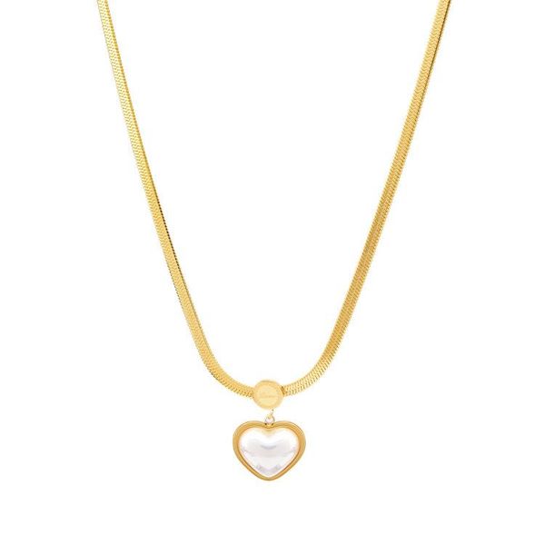 

pendant necklaces double pearl love necklace bracelet titanium stainless steel round bead chain heart for women ste, Silver