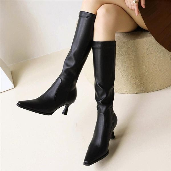 

boots high women leather autumn winter heels knee for black fetish party long shoes large size