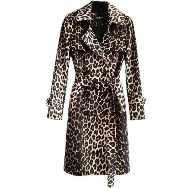 

leopard print trench coat women's 2021 spring and autumn fashion trendy slim long sleeve jacket wool & blends, Black