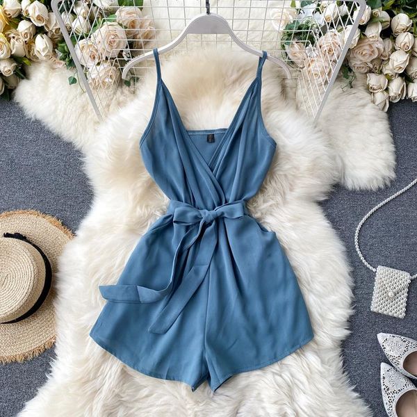 

women's jumpsuits & rompers women jumpsuit playsuits summer fashion v-neck sleeveless high waist lace-up pocket wide leg solid color ro, Black;white