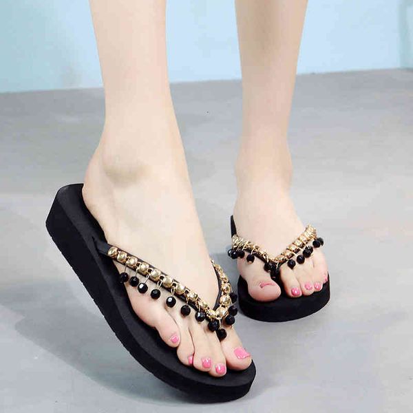 

slippers flip flops summer bohemia fashion womens wedge sandals casual beach diy shoes for holiday gcw1, Black