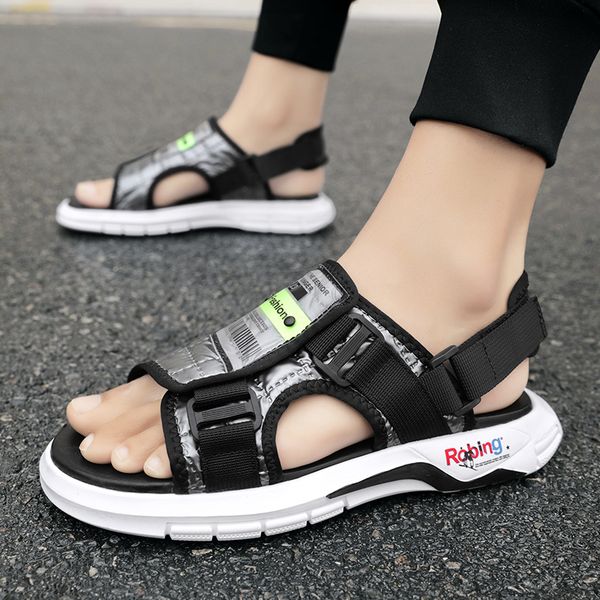 

fashion beach slipper summer slides men sandals resistant trend soft sole light simple youth platform slippers flip flops, Black