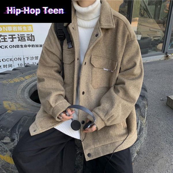 

men's jackets korean blakc jacket men fashion clothing trends casual caot versatile loose student harajuku streetwear, Black;brown