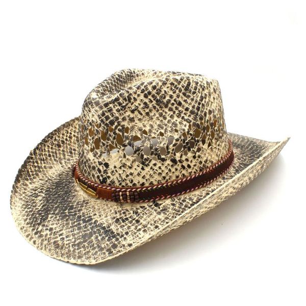 

cloches women men straw western cowboy hat handmade weave beach sombrero hombre cowgirl jazz caps punk leaves ribbon size 56-58cm, Blue;gray