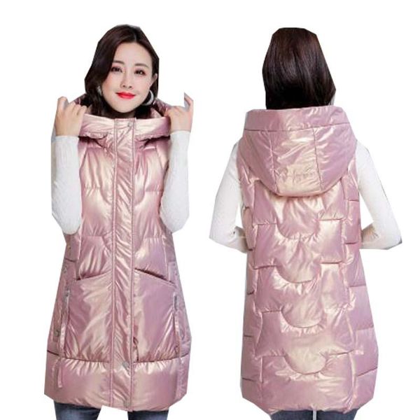 

women's vests women warm long vest oversize glossy waistcoat autumn winter waterproof hooded parka coat 2021 sleeveless jacket plus siz, Black;white