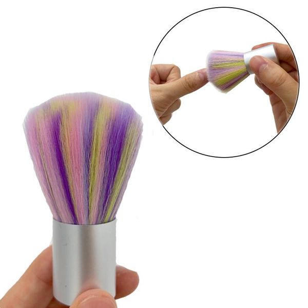 

nail brushes 1pcs rainbow mini art dust remover scrub cleaning loose powder brush professional short handle care tool, Yellow
