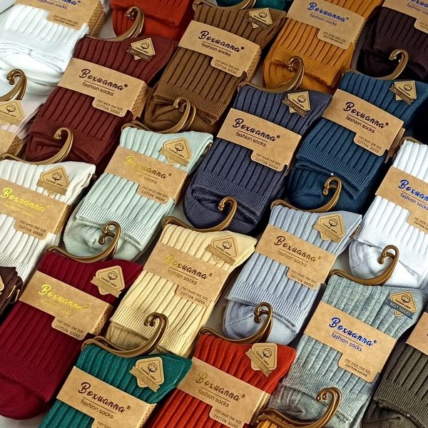 

ikf autumn and winter thick olid color wide trip double needle combed men' middle tube warm warm ock cotton ocklooe men's cotton s, Black