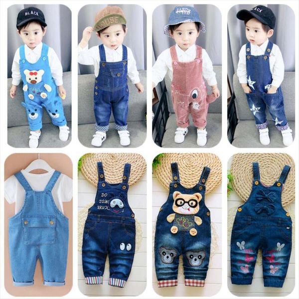 

born baby trousers infant cotton cute jeans little kids suspenders denim pants 0 4t yong outwear boys girls, Blue