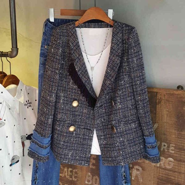 

women's jackets [ewq] korea chic autumn casual trend women lapel double-breasted fashion simple small fragrance long-sleeved jacket 16e, Black;brown