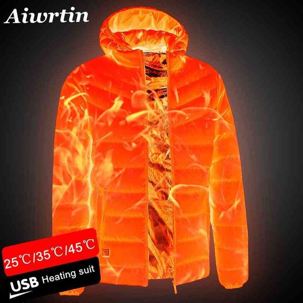 

2021 new men heated outdoor coat usb electric battery long sv heating hooded ets warm winter thermal clothing, Black