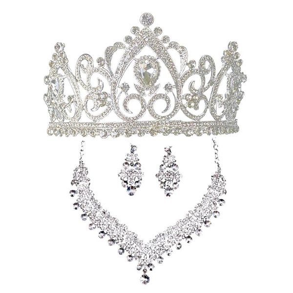 

ladies gifts crown necklace earrings set fashion bridal wedding headpieces white rhinestones party performance dresses birthday lover christ, Silver