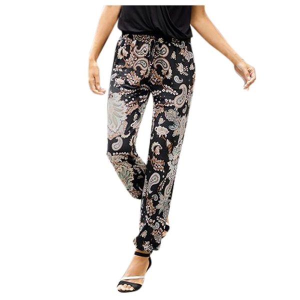 

women's pants & capris women fashion casual comfortable high waist printing easy trousers long boho beach pockets pantalones de mujer, Black;white