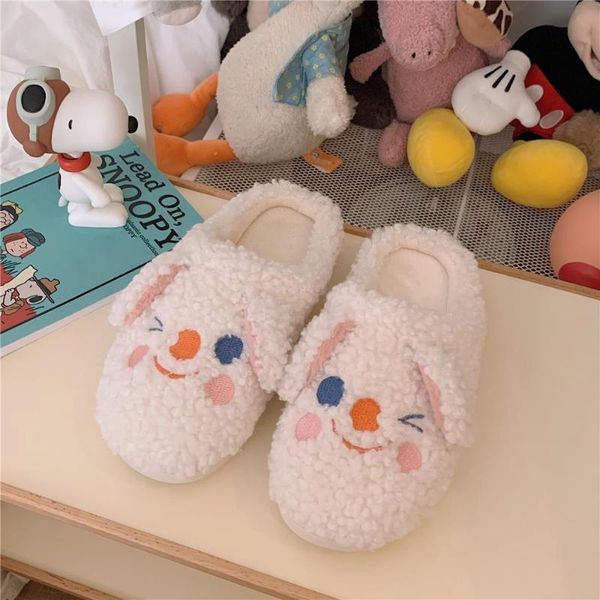 

cartoon slippers women fur slides for cute home soft kawaii shoes warm winter woman comfortable, Black