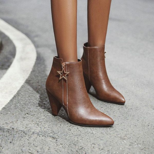 

boots sianie tianie spike high heels woman's winter shoes autumn zipper pointed toe ankle booties big size 45 46 47, Black