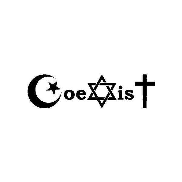 

coexistence judaism christian peace applique car window decoration personality waterproof applique black/white, 14cm*4cm