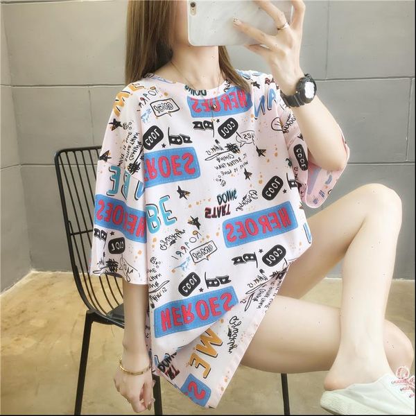 

women korean big size long t shirt fashion summer casual loose harajuku tee white stitching street shirts ns4525