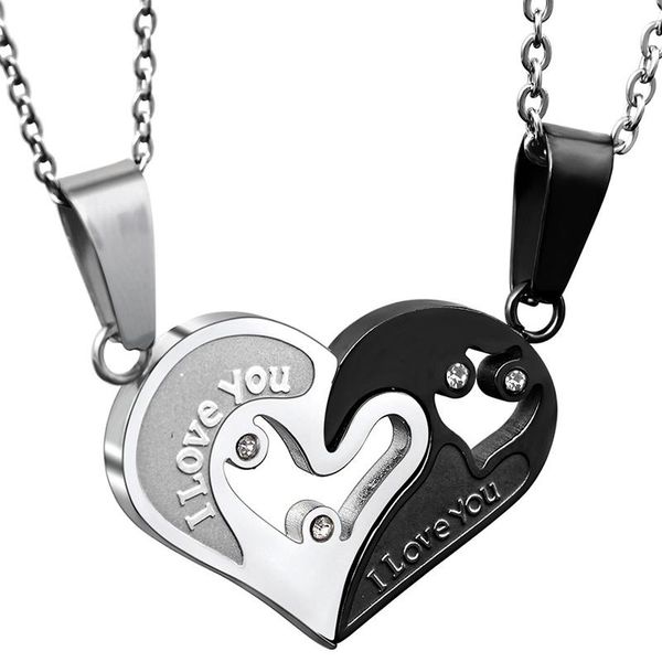 

pendant necklaces heart stainless steel i love you never separate couple necklace, Silver
