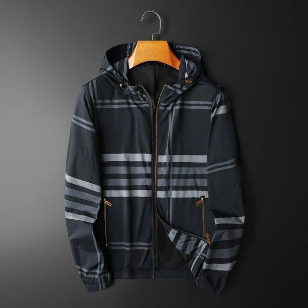 

men's jackets 2021 spring thin hooded plaid jacket fashion trend, Black;brown