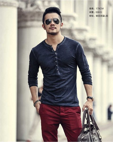 

small worn v-neck cardigan men's casual long sleeve henry t-shirt, White;black