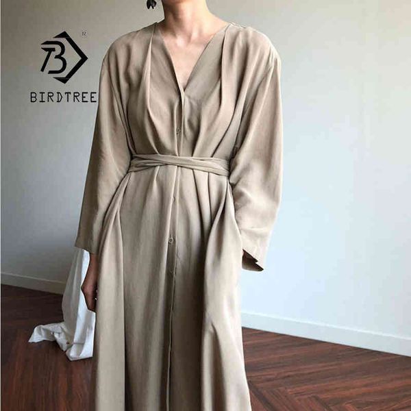 

new women spring summer shirt dresses belted casual buttons fashion v-neck vintage oversized long dress d12101x 210419, Black;gray