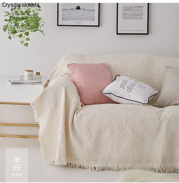 

chair covers solid sofa cover cotton polyester for living room beige grey pink blue towel luxury blanket tassel couch