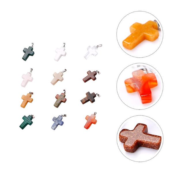 

pendant necklaces 1 set cross-shaped stone jewelry double-sided carved decor, Silver