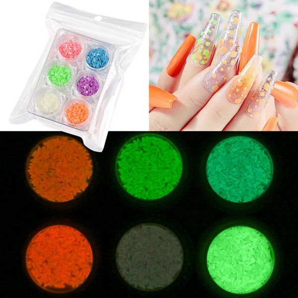 

glow in the dark nail glitter butterfly star heart round shape fluorescent luminous sequins flakes slices manicure decorations, Silver;gold