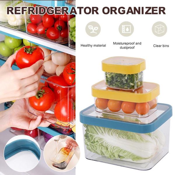 

refrigerator storage container with lids fruit vegetable organizer for kitchen boxes bottles & jars