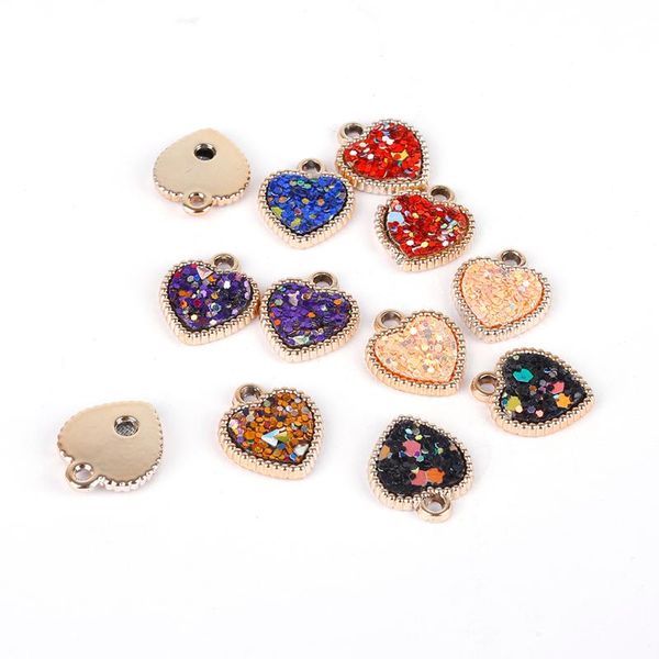 

charms wholesale 6pcs/lot fashion zinc alloy resin sequins love heart pendant for diy earrings jewelry accessories, Bronze;silver