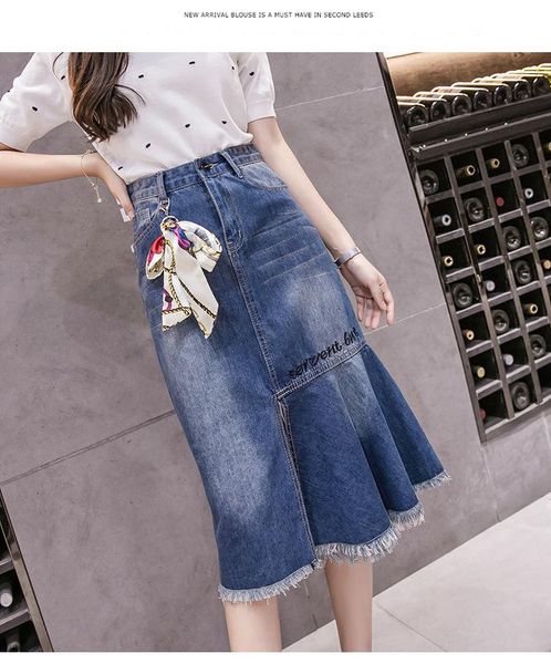 

skirts cotton with pendant denim fishtail skirt korean version women, Black