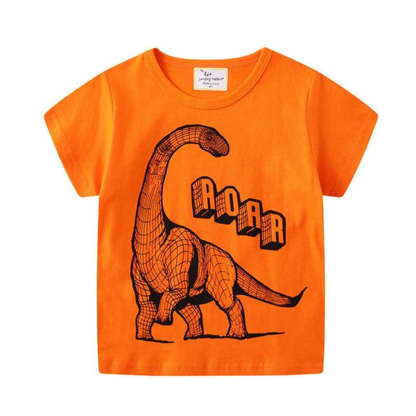 Jumping Meters Meninos Roupas Verão Marca Crianças Dinossauro Dos Desenhos Animados Impressão 100% Algodão T-shirt Tops Camisas Tee 210529