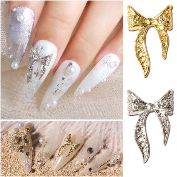 

nail art decorations 20pcs gold silver alloy bow 3d charm ties jewelry ornaments fashion manicure accessories for nails, Silver;gold