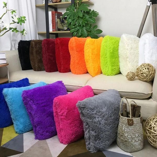 

cushion/decorative pillow 45*45cm solid color pillowcase artificial furry soft decorative bedroom living room home decoration cushion cover