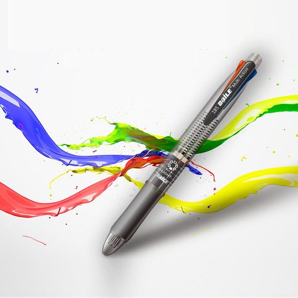 

ballpoint pens 1pc 5 in 1 multicolor pen with 0.7mmblack/blue/green/red ink ball pen+1pc 0.5mmautomatic pencil stationery supplies, Blue;orange